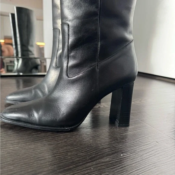 Zara Black Heeled Knee-High Leather Boots - Picture 2 of 9